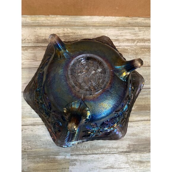 Imperial Carnival Glass Three Footed Bowl 11" - Picture 5 of 11